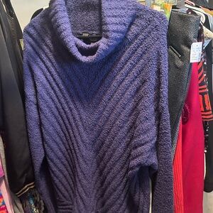 Purple Cowl Neck Ribbed Sweater